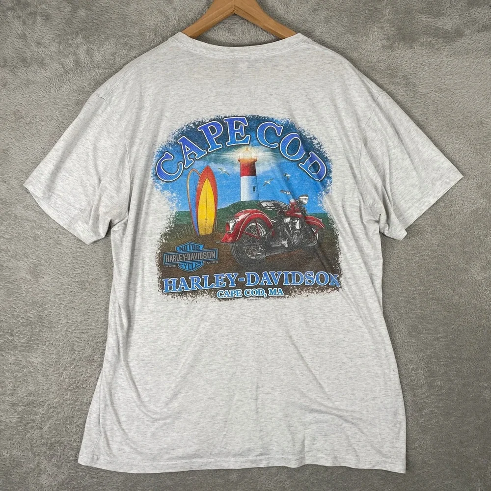 Harley Davidson T-Shirt Mens XL Gray Cape Cod Graphic Biker Y2K Surf